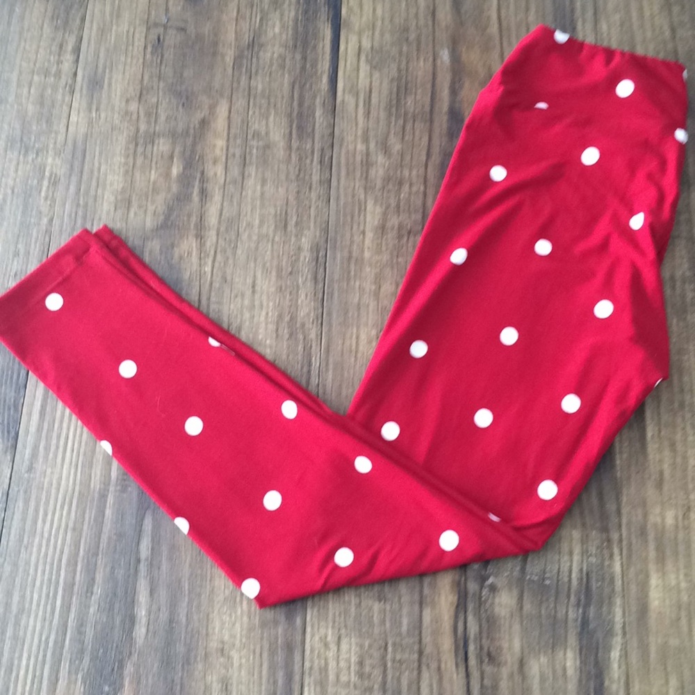 NWOT OS LulaRoe Red with White Dot Leggings